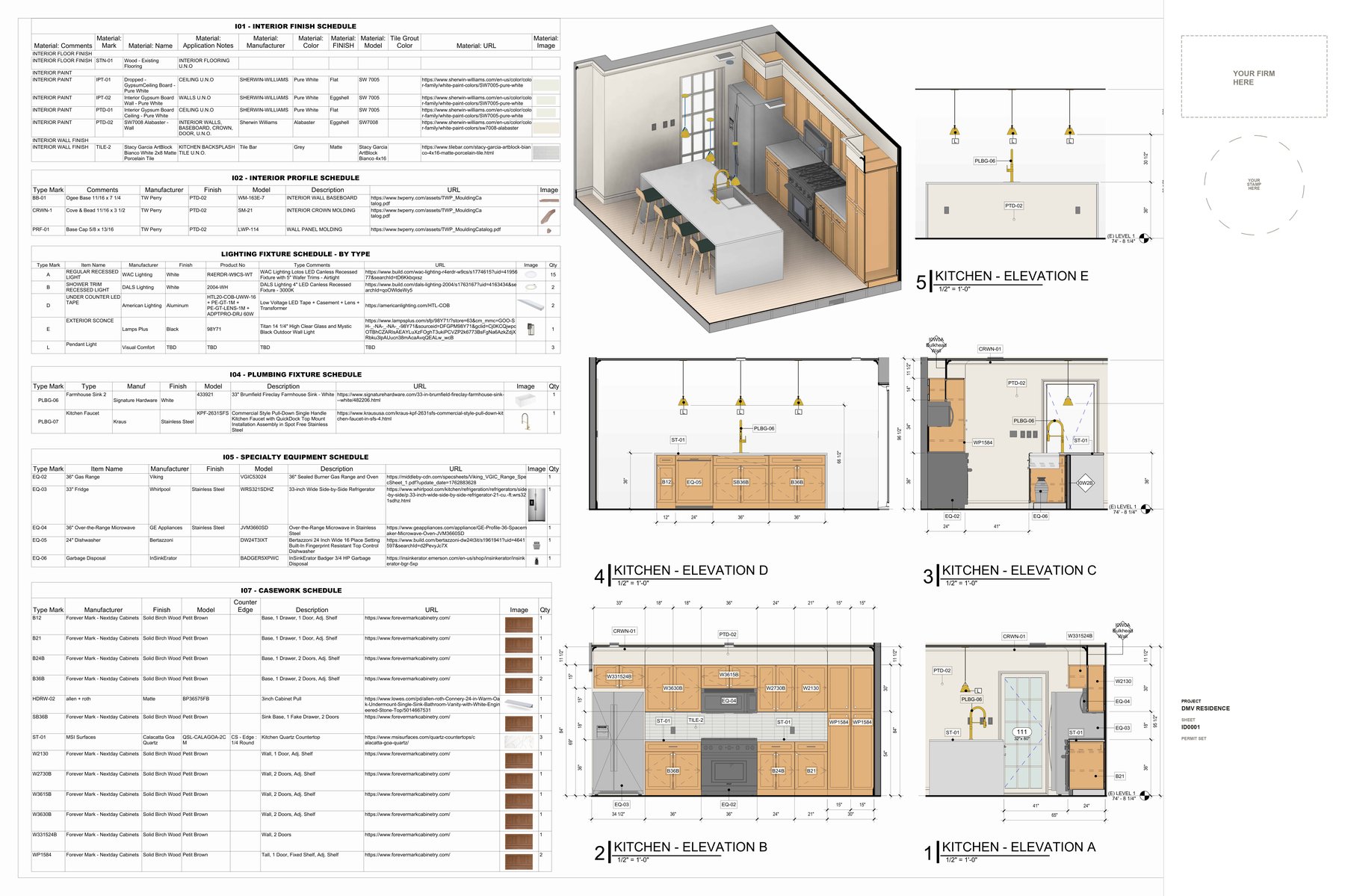 Kitchen: Four Interior Elevations, Interior elevations, Bethesda, MD, sheet ID0001